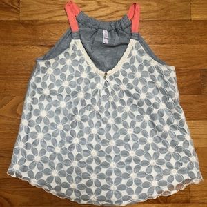 Xhileration: gray tank/white lace/orange details